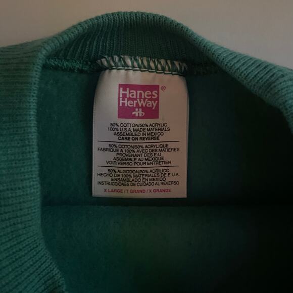 NWT Vintage 90s Hanes Her Way Alt Green Raglan Pullover Crewneck Sweatshirt - Picture 5 of 5